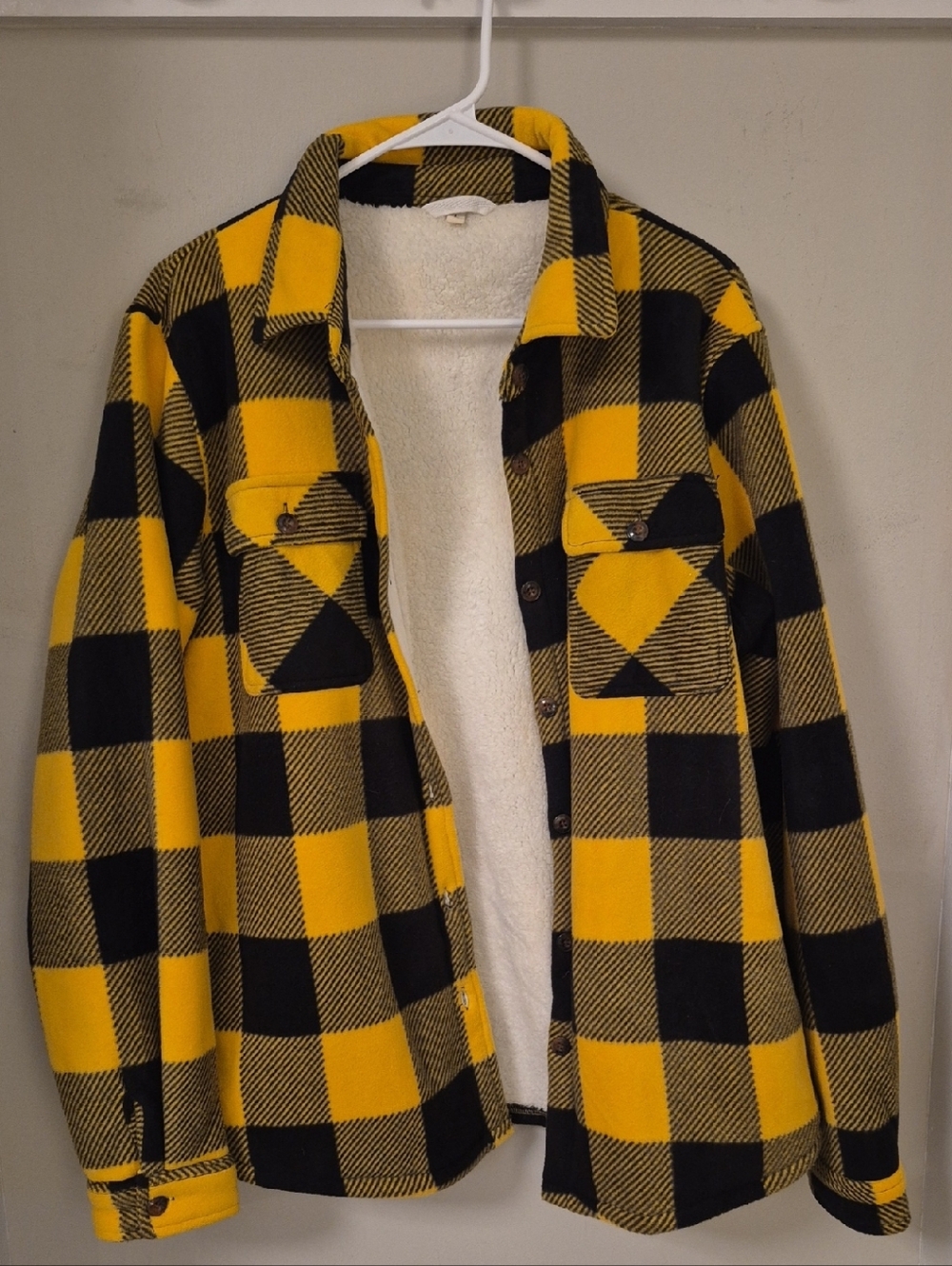 Yellow & Black Plaid Utility Jacket with Sherpa Lining
